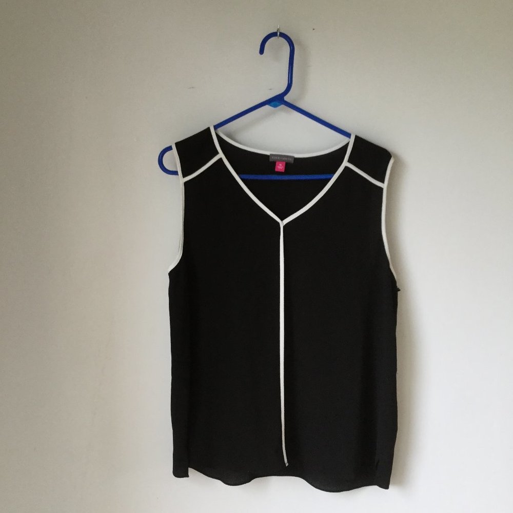 Vince Camuto Belted Contrast Piping Blouse M